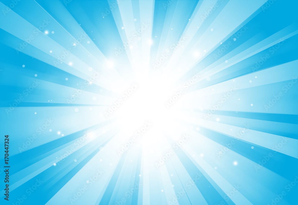 Fototapeta premium Blue glitter sparkles rays lights bokeh festive elegant abstract background.