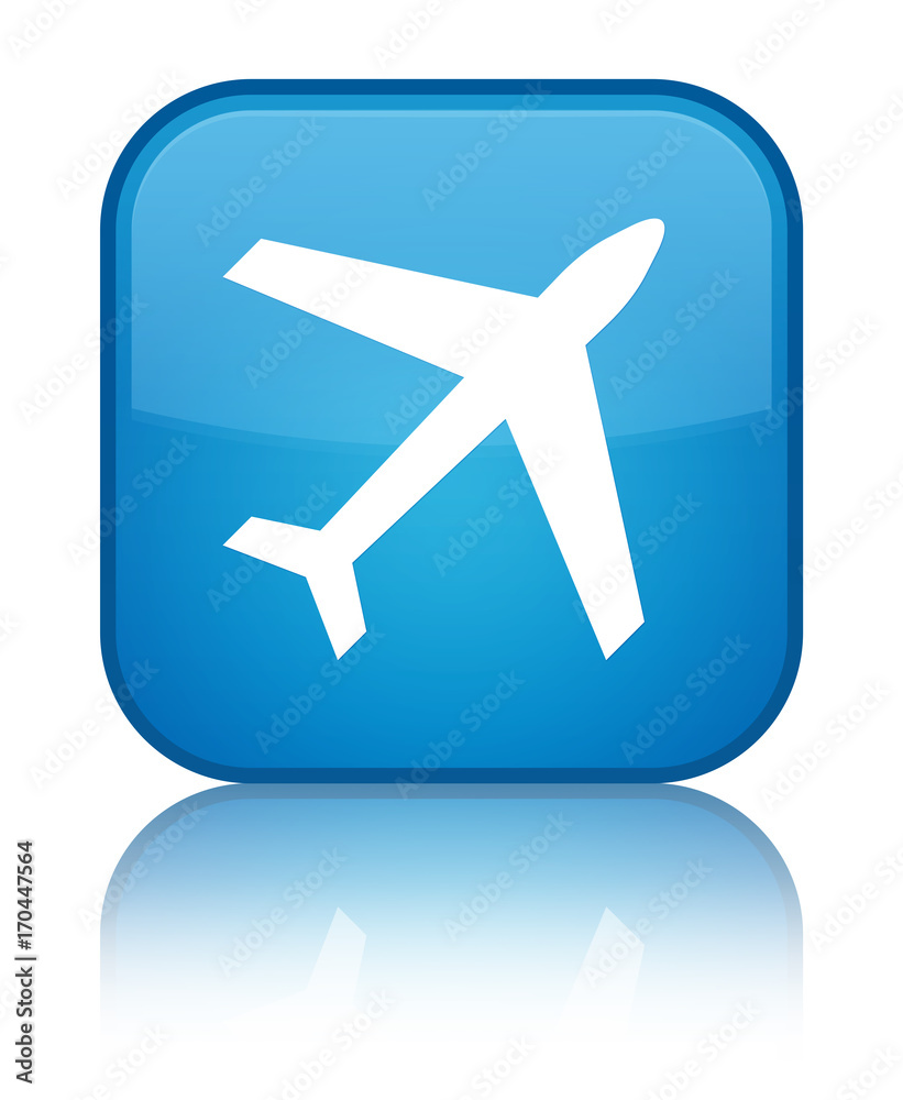 Plane icon special cyan blue square button