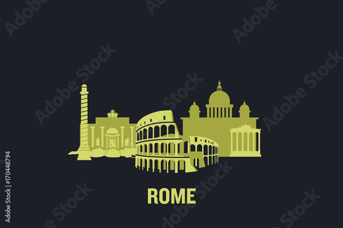 Skyline illustration of Rome. Flat vector design.
