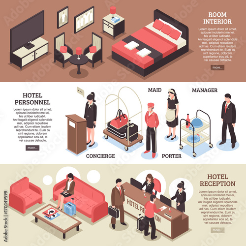 Isometric Hotel Horizontal Banner Set