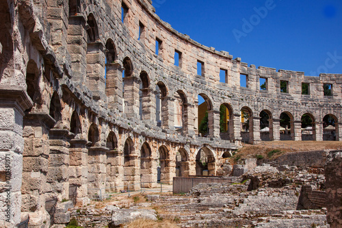 Fragment of the walls of ancient roman amphitheater in Pula, Croatia