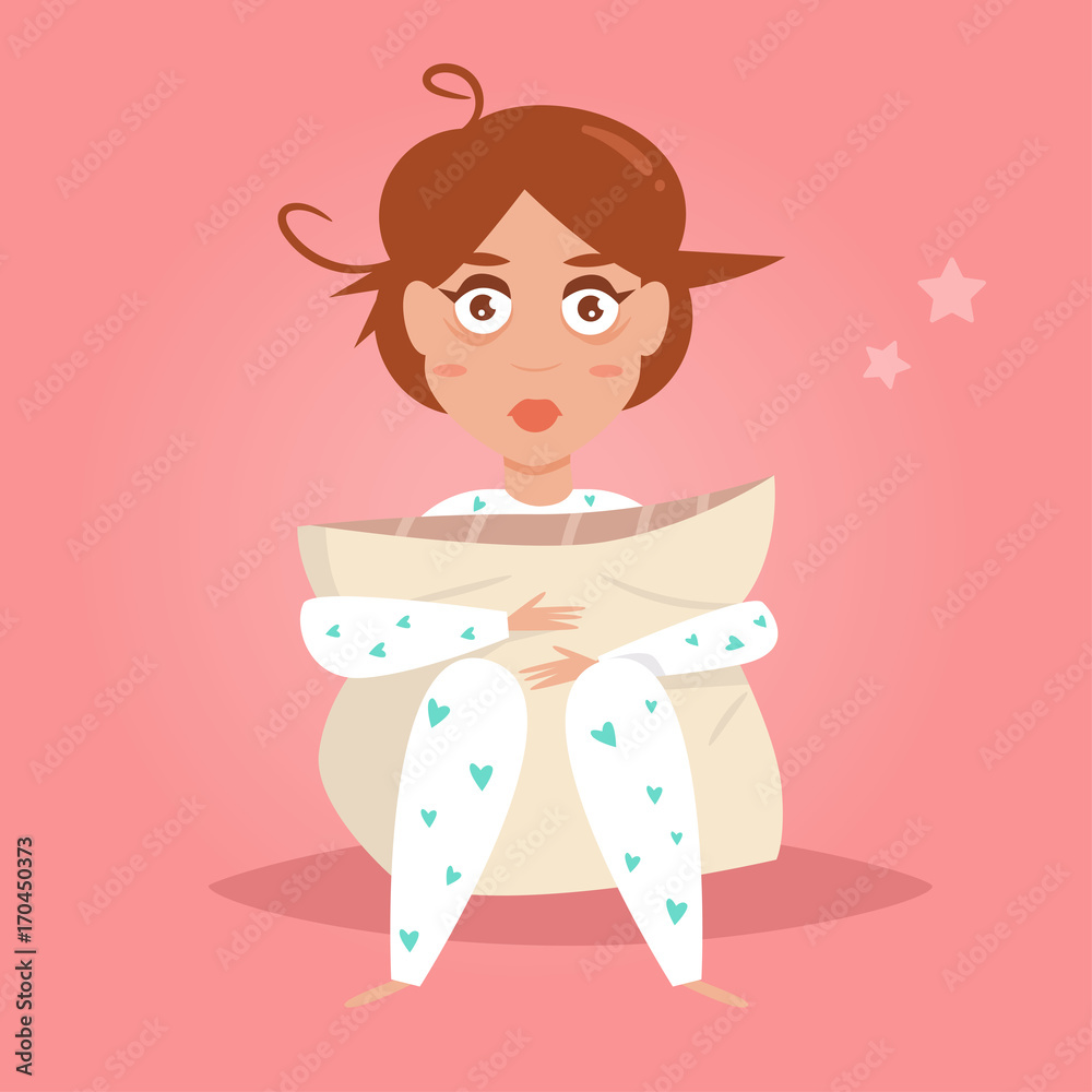 Insomnia girl. Vector. Cartoon. Insomnia girl. Vector. Cartoon.