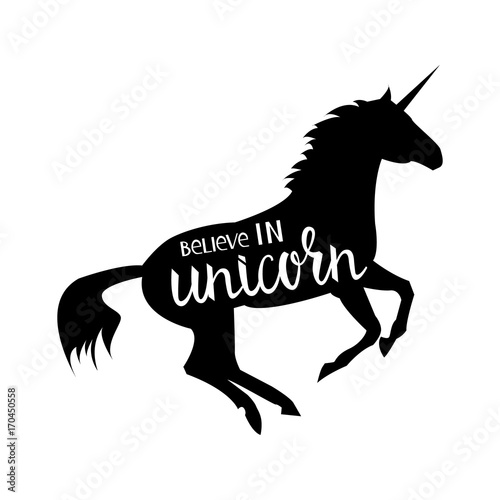 Believe in the unicorn. inscription brush isolated on white background