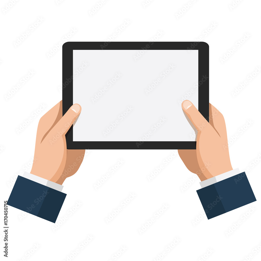 Businessman hold tablet with empty white screen