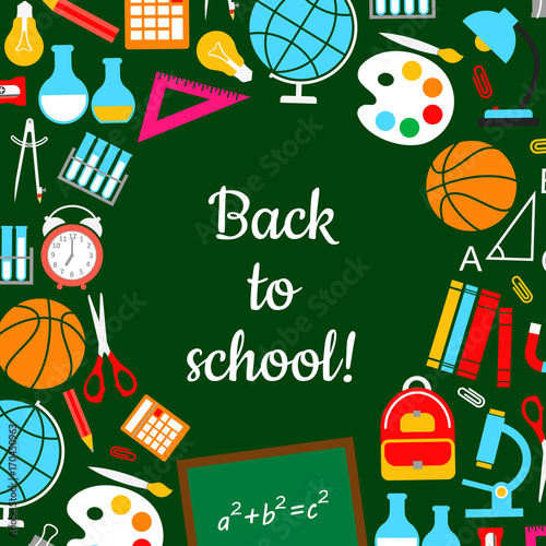 Back to school study lesson supplies vector poster