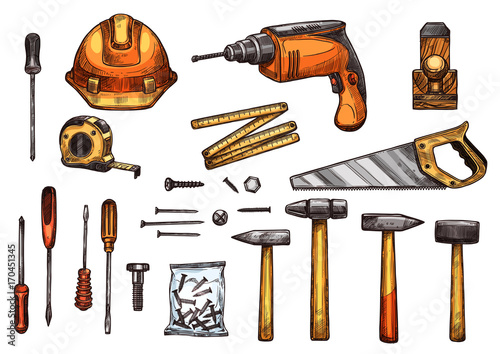 Vector sketch icons of work tools