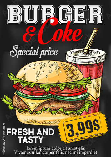 Fast food vector price card burger and coke menu