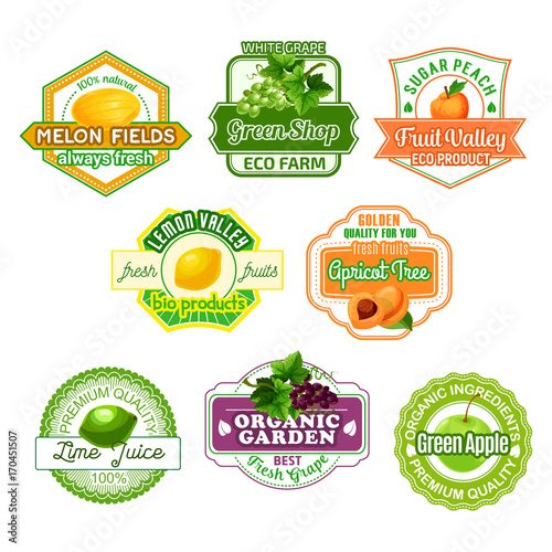 Vector icons for fruit juice or farm market