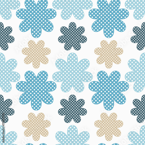 Seamless decorative floral background. Polka dot texture. Textile rapport.