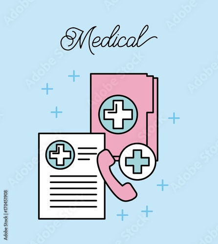 medical folder file record telephone call service vector illustration