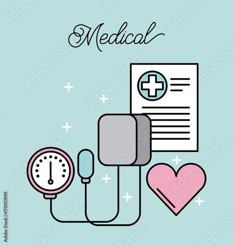 medical tonometer for measuring blood pressure heart report vector illustration