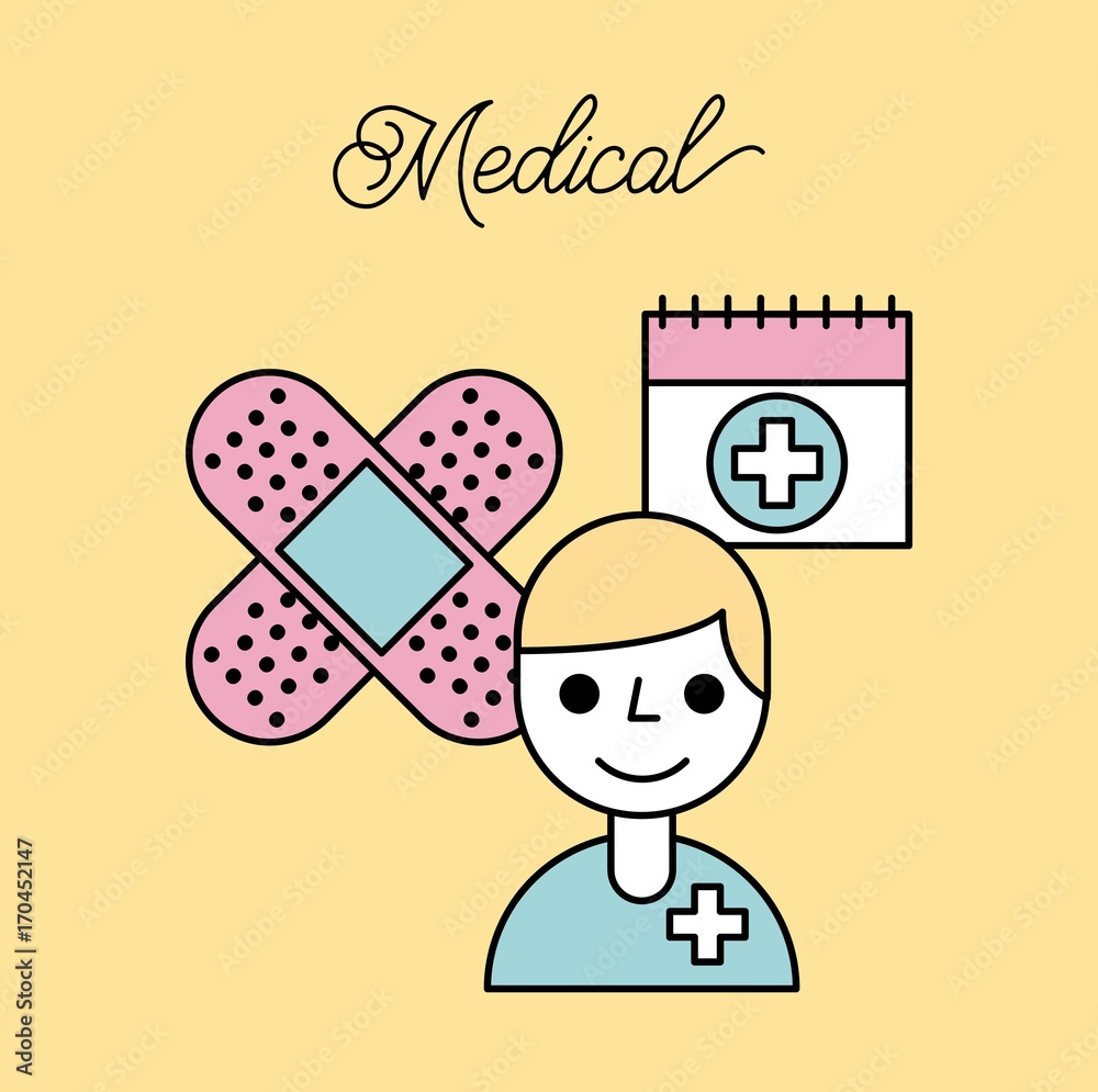 medical doctor plaster bandage and calendar vector illustration