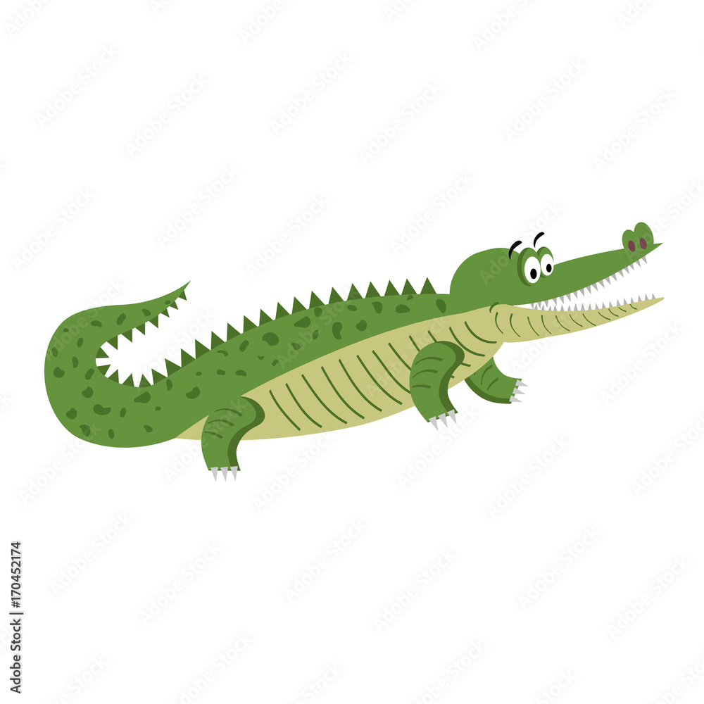 Green Cartoon Crocodile in Natural Pose Isolated Green Cartoon Crocodile in Natural Pose Isolated