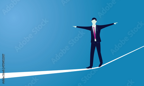 Businessman Walking on Rope. Risk Challenge in Business Concept