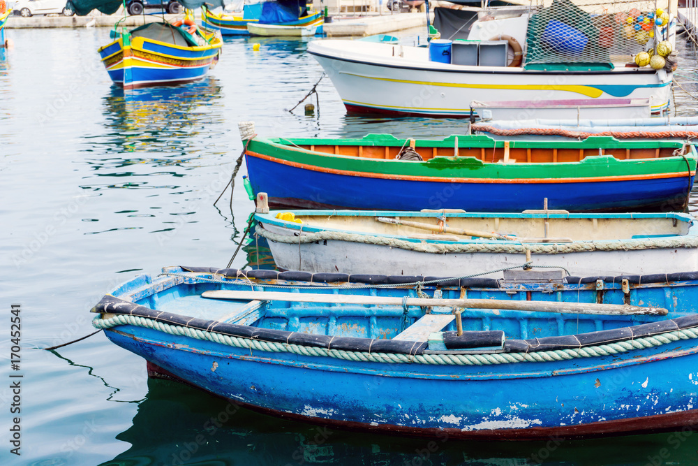 Mediterranean traditional colorful boats in Malta