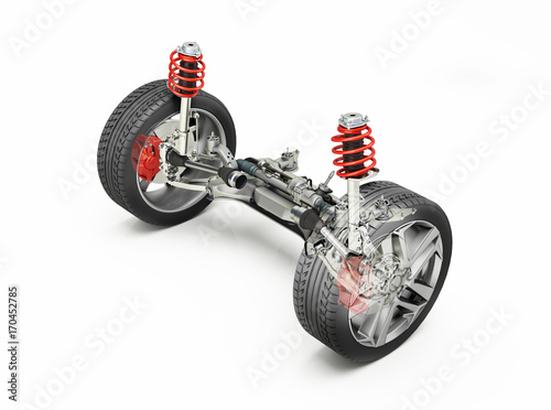 Multi link front car suspension, with brakes and wheels.