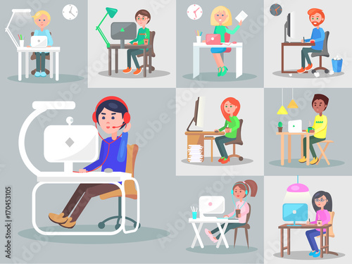 Office Workers at the Workplace Flat Vector Set