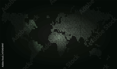 World map with zero and one digits. digital binary concept. vector illustration