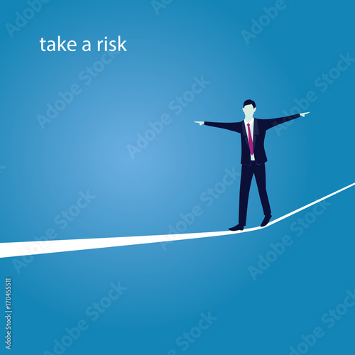 Businessman Walking on Rope. Risk Challenge in Business Concept