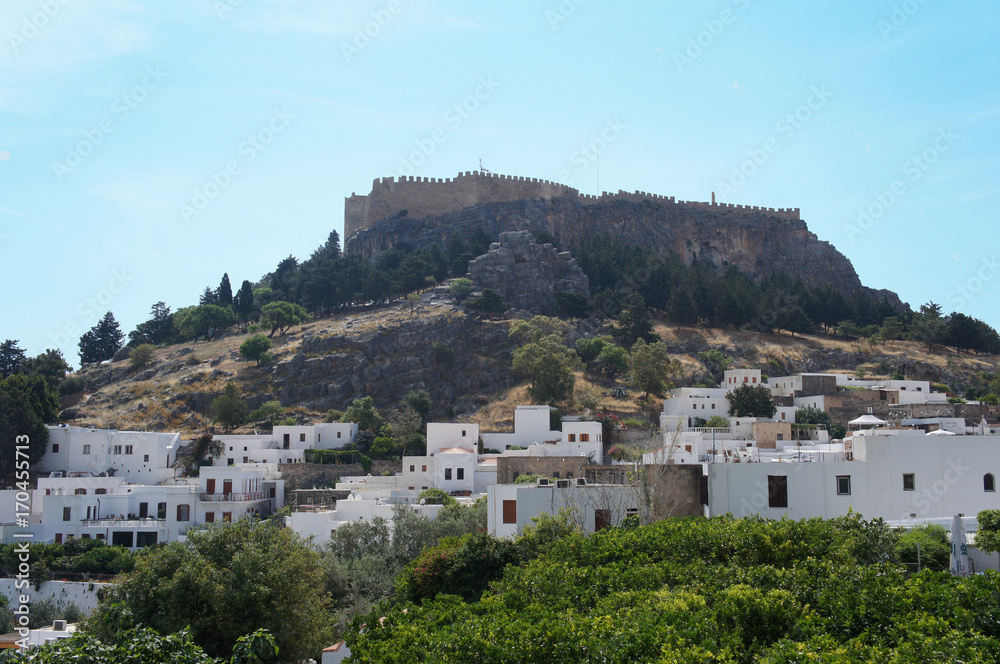 Cityscape of Lindos at Rhodes Island, Greece