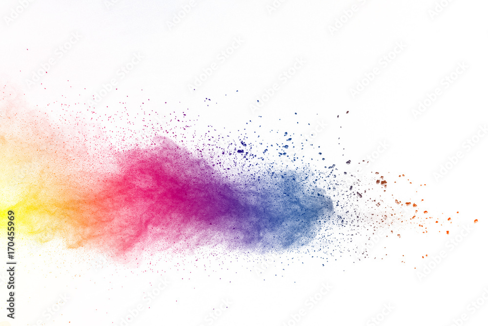 Explosion of color powder on white background