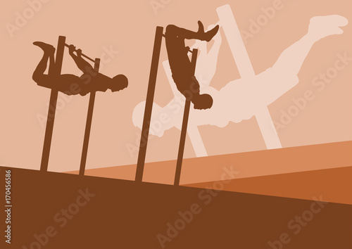 Street gymnastics horizontal bar workout man training vector abstract