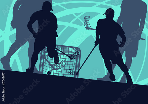Floorball player indoor abstract vector background man with stick