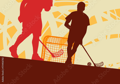 Floorball player indoor abstract vector background man with stick