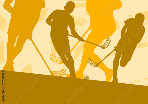 Floorball player indoor abstract vector background man with stick photo
