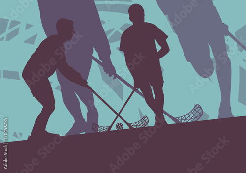 Floorball player indoor abstract vector background man with stick
