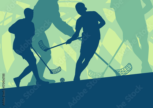 Obraz na plátně Floorball player indoor abstract vector background man with stick
