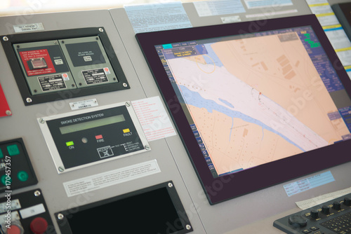 Control panel ship's radar map at the bridge.