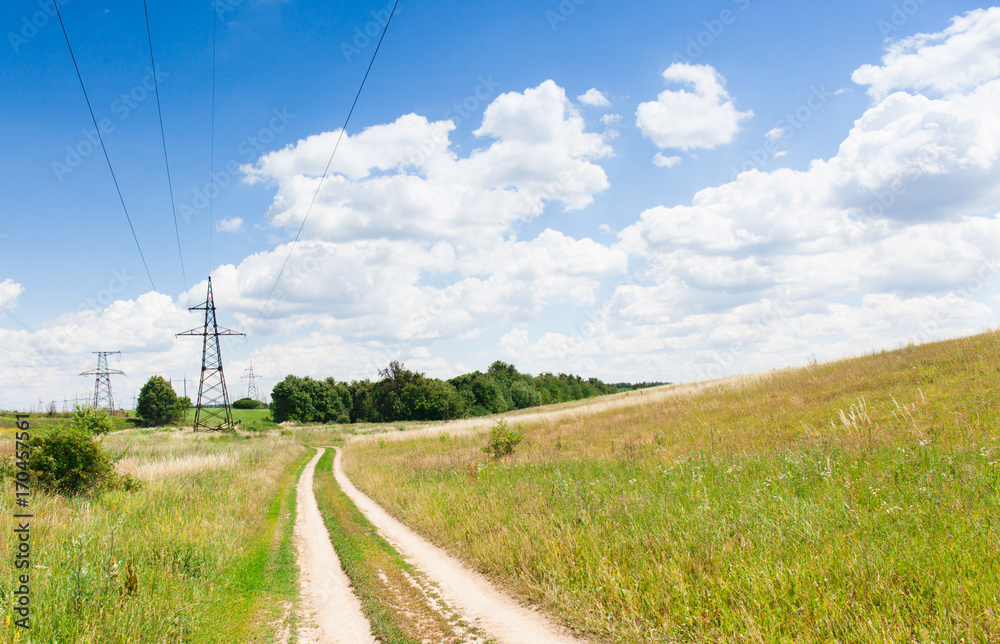 Crooked road in the field.