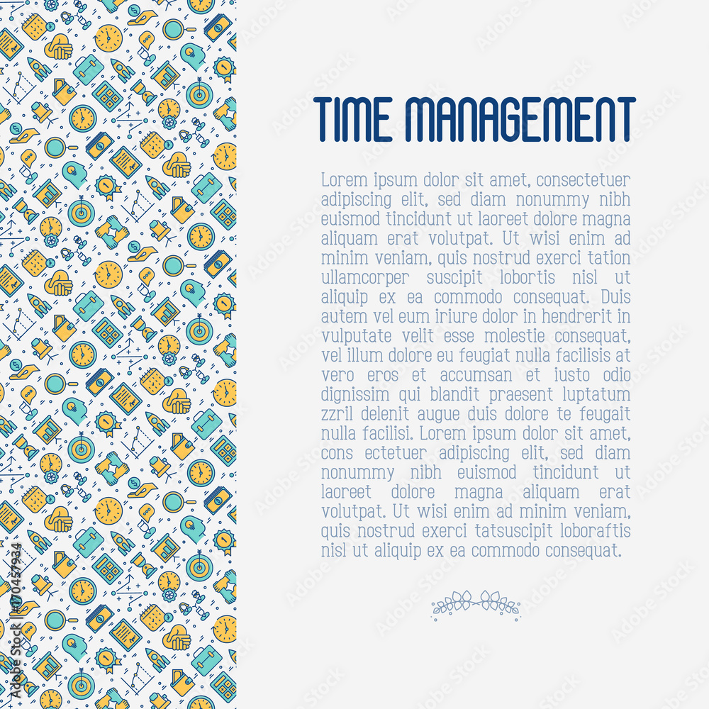 Naklejka premium Time management concept with thin line icons. Development of business process. Vector illustration for banner, web page, print media.