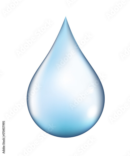 Bright vector clear water drop isolated on white background