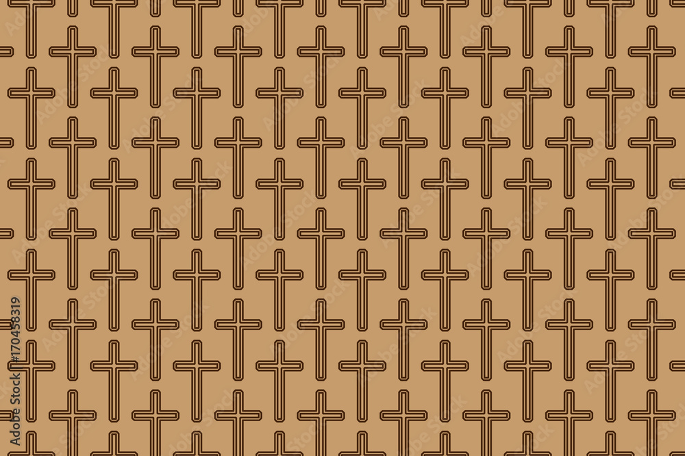 Brown christian cross on brown background - vector pattern, Religious cross - pattern