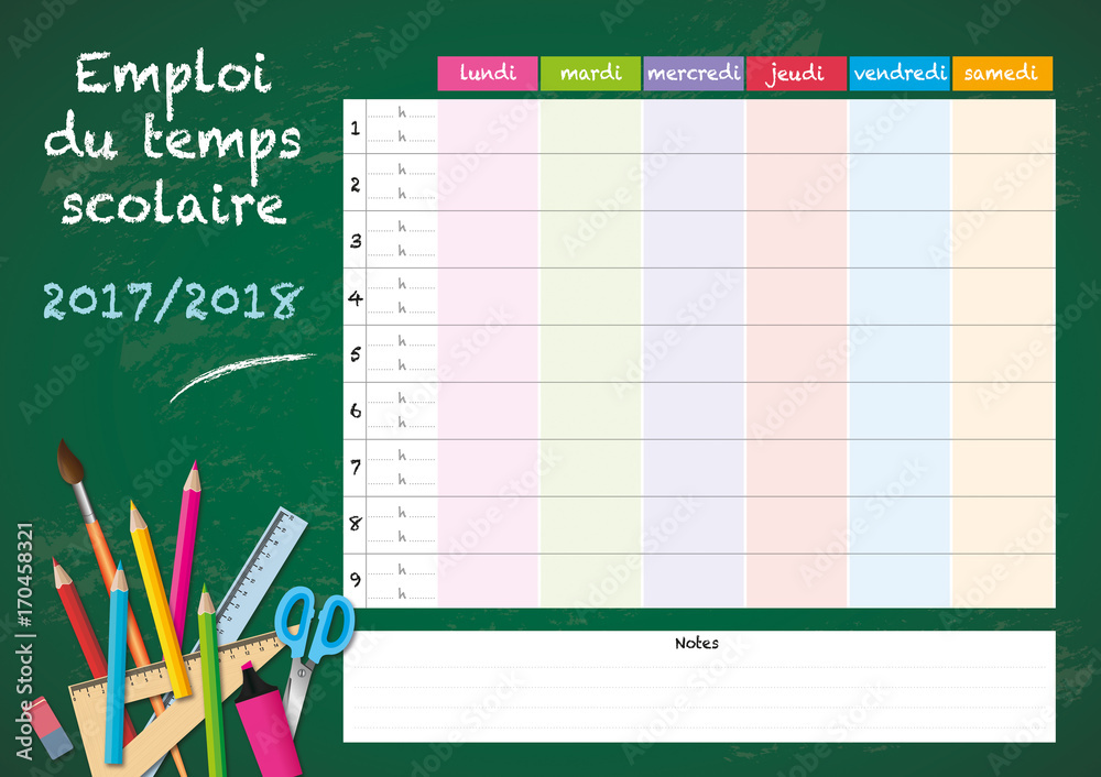 17 18 Emploi Du Temps Scolaire 1 Stock Vector Adobe Stock