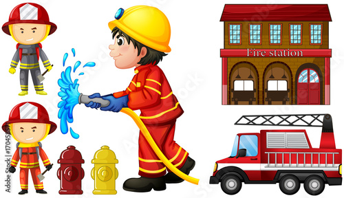 Firefighters and fire station