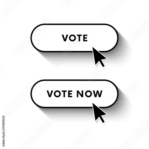 Vote now button. Vote button. Long shadow. Vector illustration.