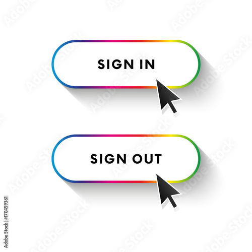 Sign in button. Sign out button. Spectrum gradient. Long shadow. Vector illustration. © seinartdesign