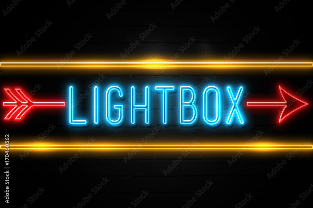 Lightbox  - fluorescent Neon Sign on brickwall Front view