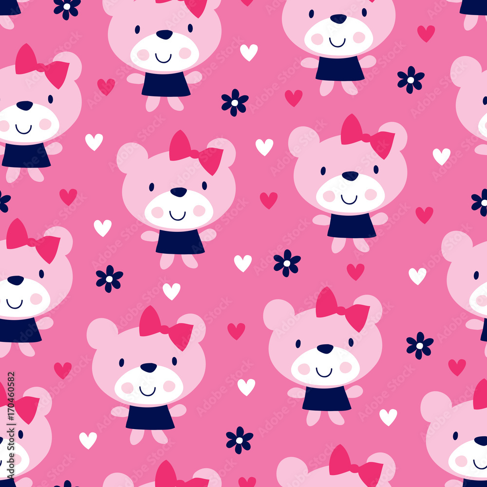 seamless cute teddy bear girl pattern vector illustration