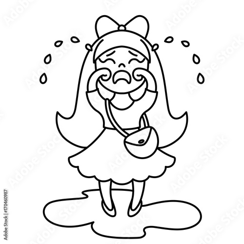 Vector illustration of a little crying girl. Coloring