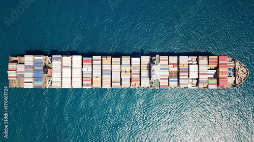 Fotografie, Obraz Ultra large container vessel (ULCV) at sea - Aerial footage