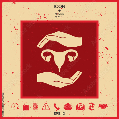 Hands holding Female uterus - protection symbol