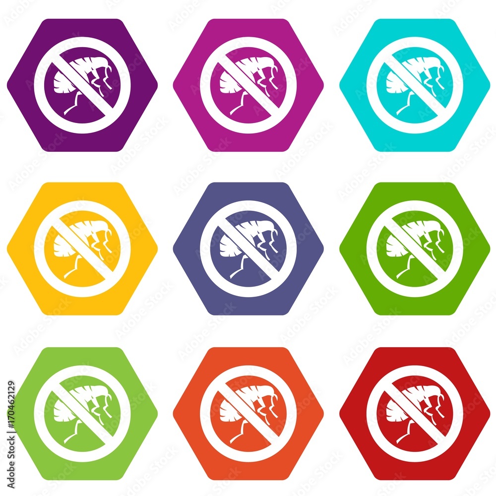 Etching insect icon set color hexahedron