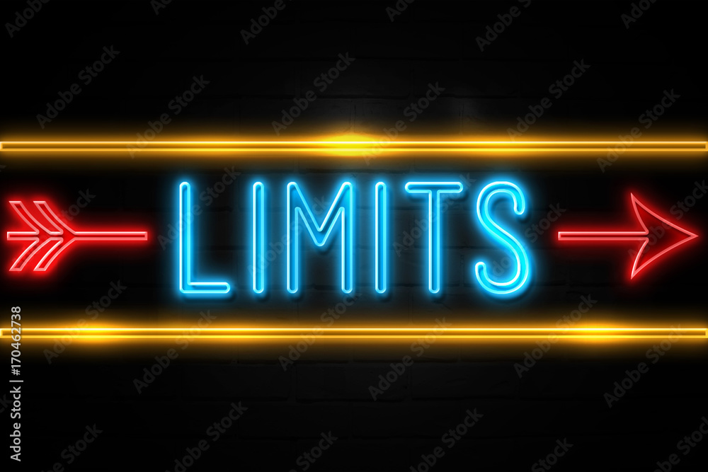 Limits  - fluorescent Neon Sign on brickwall Front view
