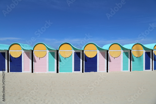 Beach huts on Dunkirk beach, France