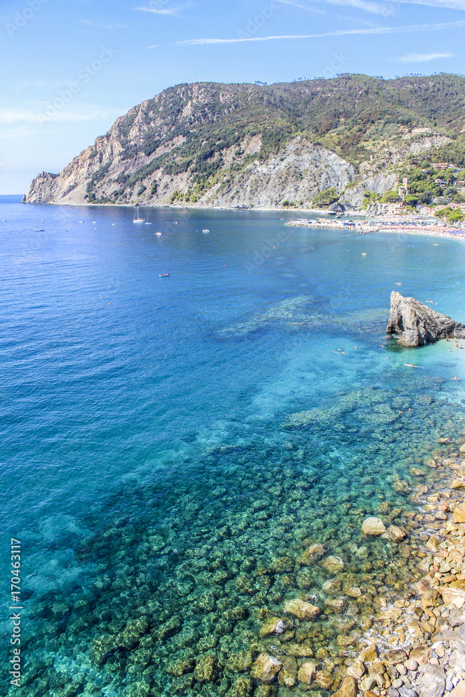 Coast and clean sea in Monterosso (Cinque Terre, Italy)