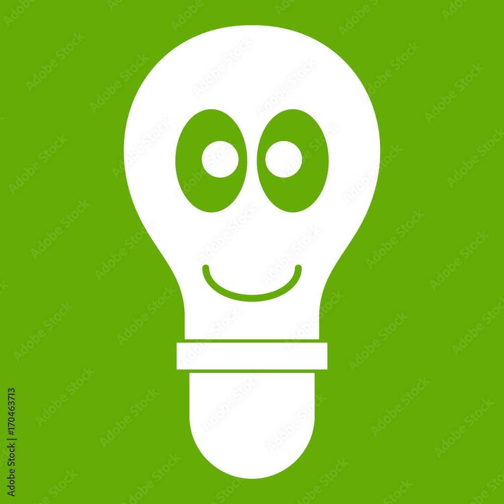 Smiling light bulb with eyes icon green Smiling light bulb with eyes icon green